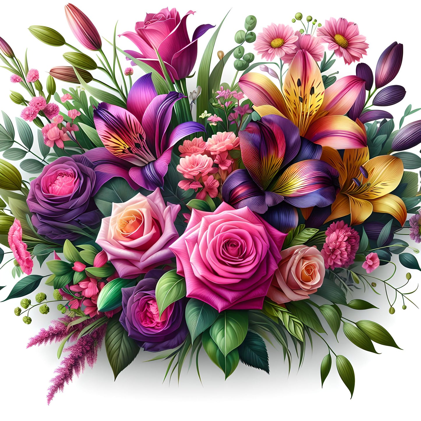 Vibrant Mixed Floral Bouquet - Roses, Lilies & Alstroemeria