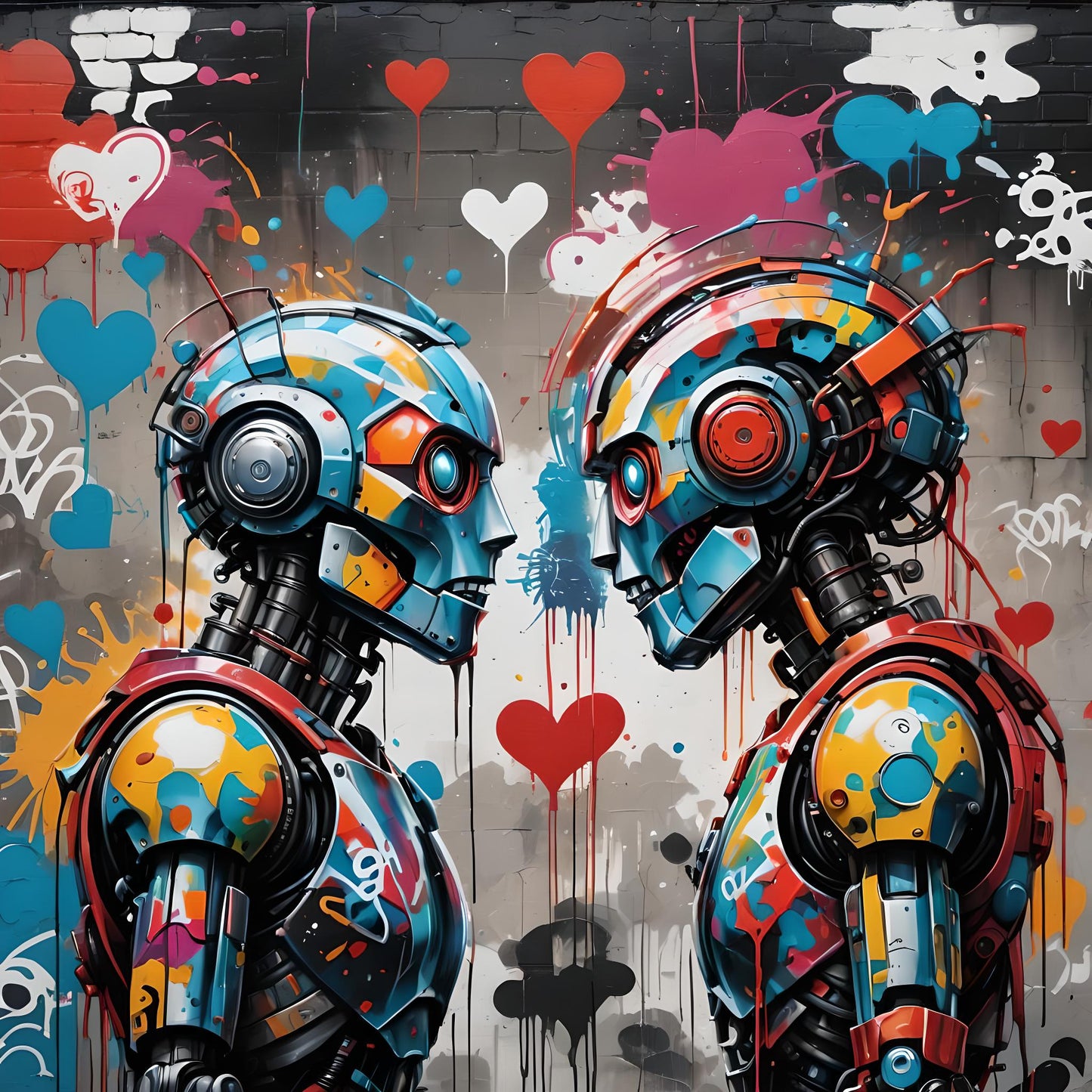 Graffiti Robot Love AI Art Print - Urban Pop Digital Download