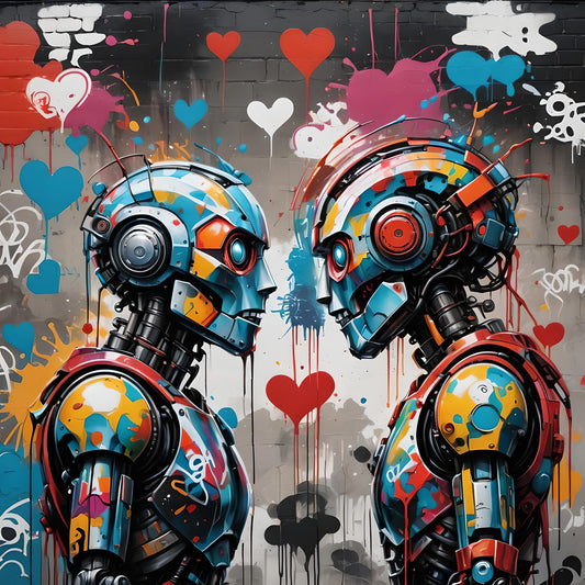 Graffiti Robot Love AI Art Print - Urban Pop Digital Download