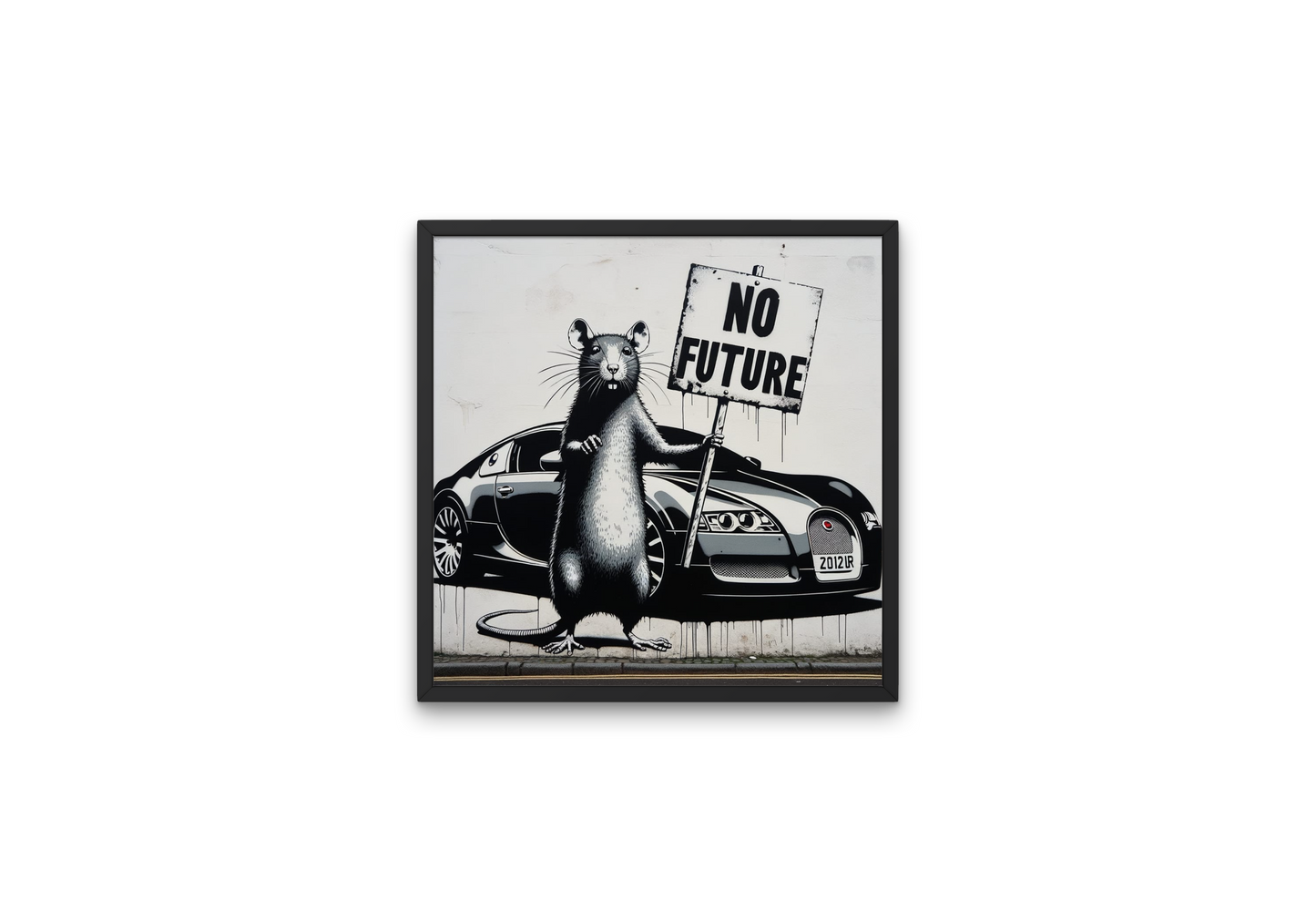 "No Future" Dystopian Banksy-Inspired AI Art Print - Protest Rat & Luxury Car Wall Art