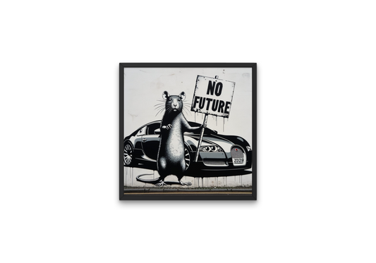 "No Future" Dystopian Banksy-Inspired AI Art Print - Protest Rat & Luxury Car Wall Art