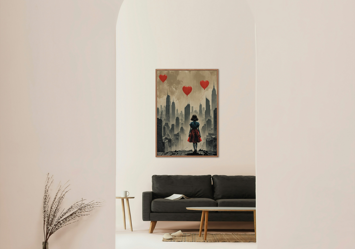 Longing for a Brighter Future: Banksy-Inspired Hope Amidst the Urban Landscape AI Art Print