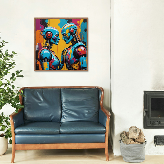 AI Robot Love Digital Art Print - Colorful Futuristic Couple Wall Decor