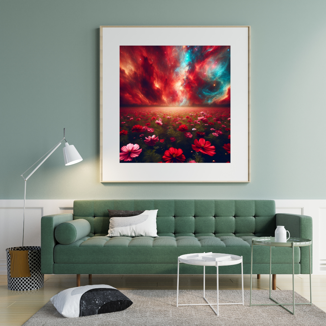Crimson Cosmos Field Under a Celestial Sky