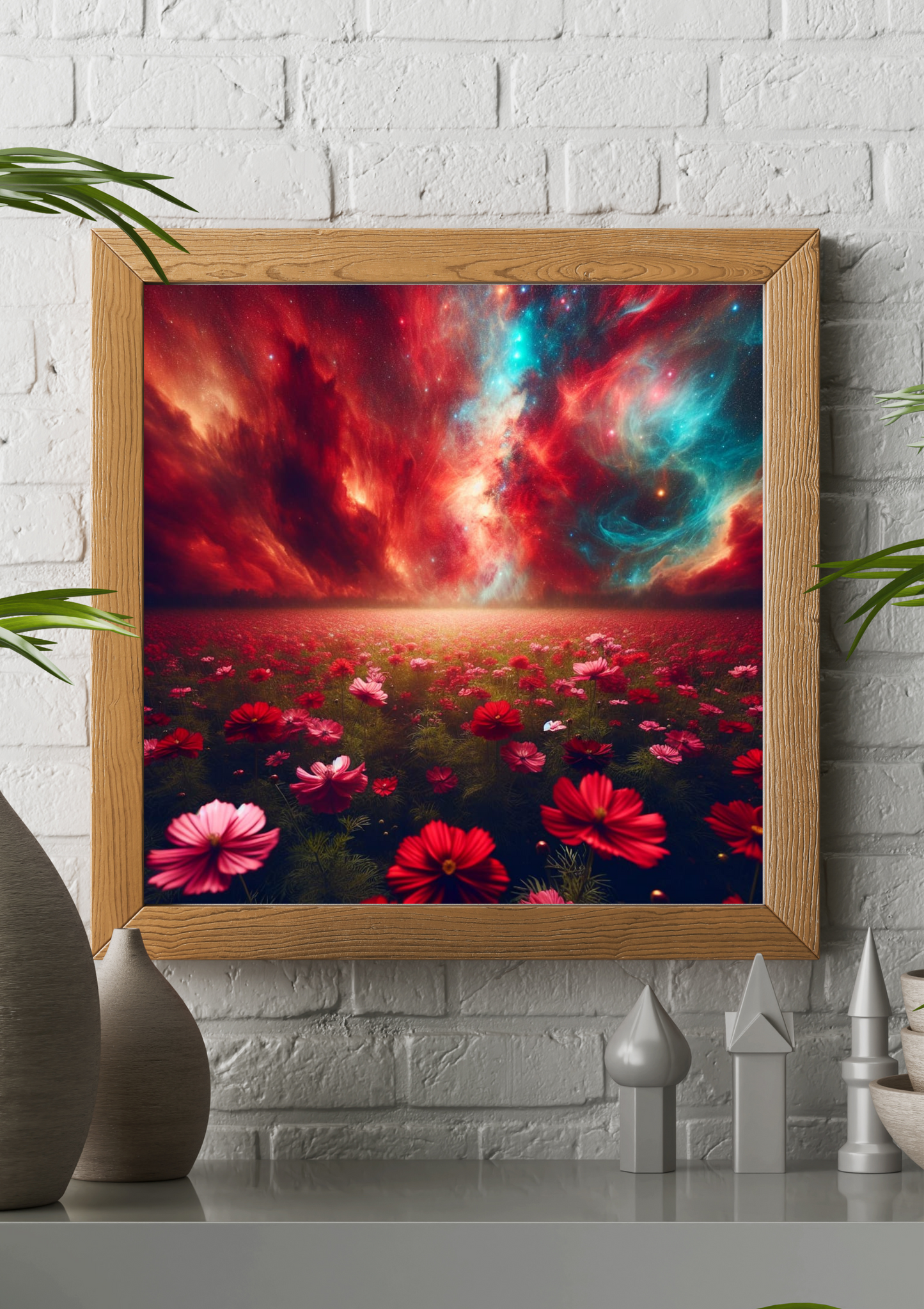 Crimson Cosmos Field Under a Celestial Sky